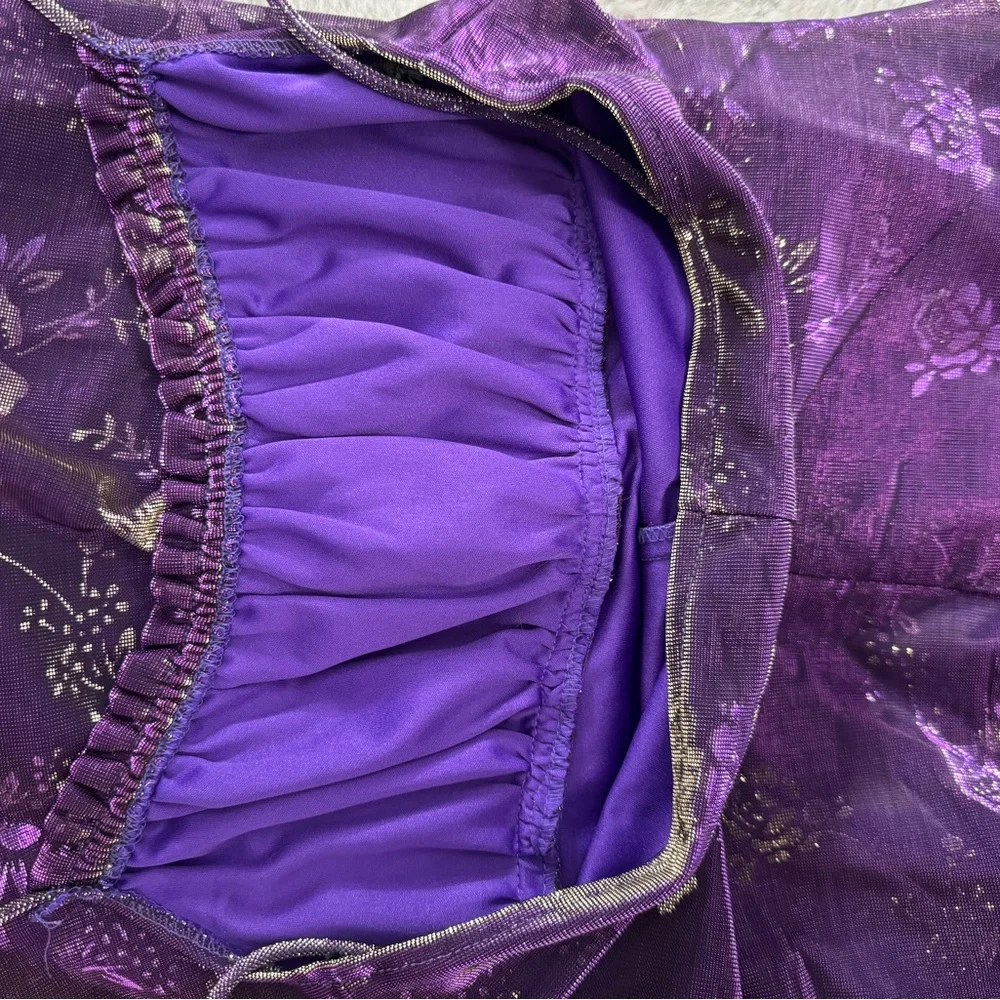 Vintage Purple Holographic Mesh Floral Midi Dress Y2K Size Large - Picture 9 of 11